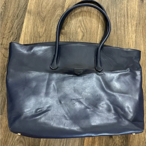 Navy Blue Leather Tote Bag - Picture 1 of 5